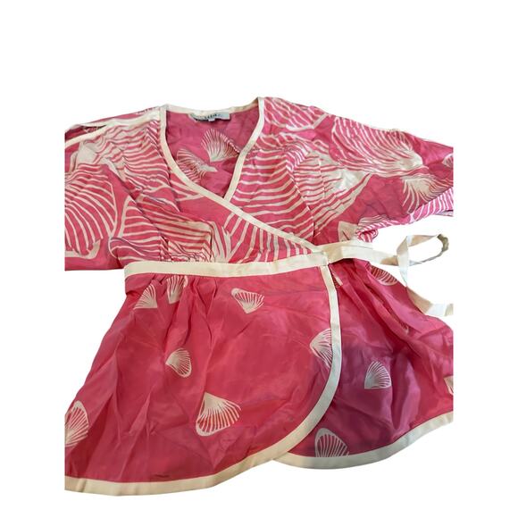 Vintage Tibi Women's Pink White Silk Printed Wrap Blouse Top Size 0 - Picture 4 of 13